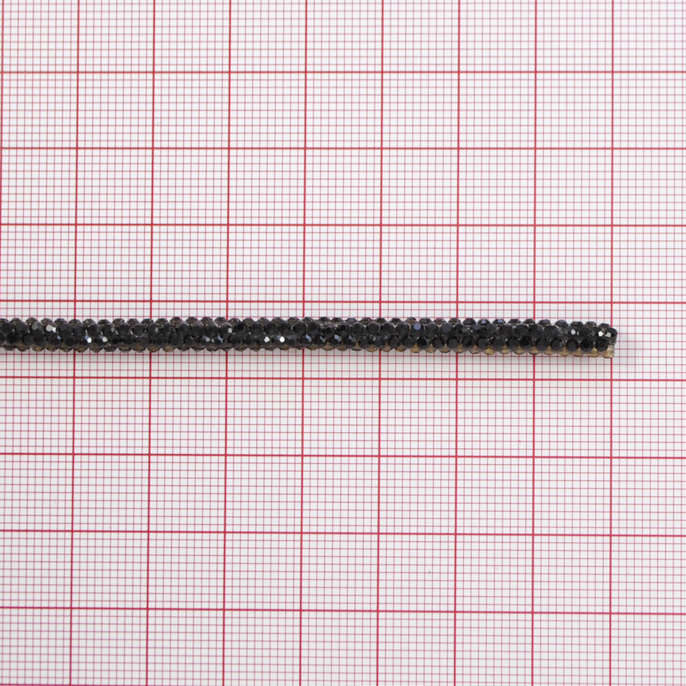 Шнур со стразами, SS5 (класс А), 0,4 см, черный, ярд. Тесьма из страз