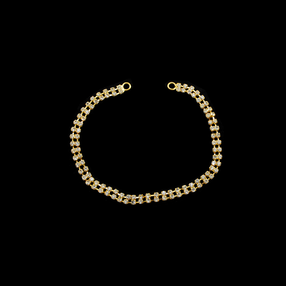 Украшение стеклянное 9224 GOLD браслет 52 пары белых камней. Перетяжка металл со стразами