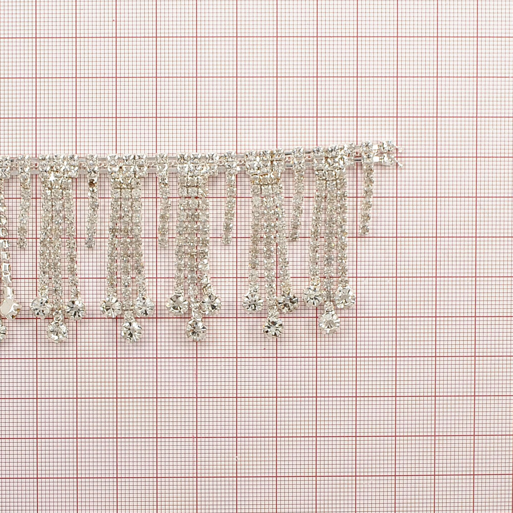 Тесьма стразы с подвесками  из страз,  4,5см, белый, ярд. Тесьма из страз