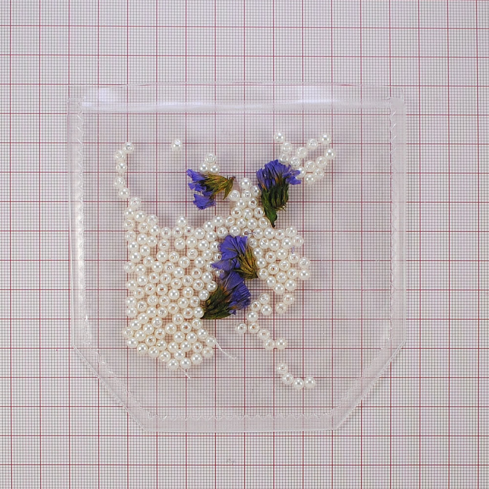 Аппликация пришивная силиконовая Аквариум Карман с бусинами и цветами, 11,5*12см, прозрачный, белый ,зеленый, фиолетовый, шт. Аппликации Пришивные Резина, Силикон