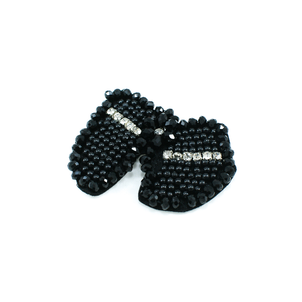 Аппликация декор Крылья-черные бусины, 12 белых камней в металле. Аппликация Декор