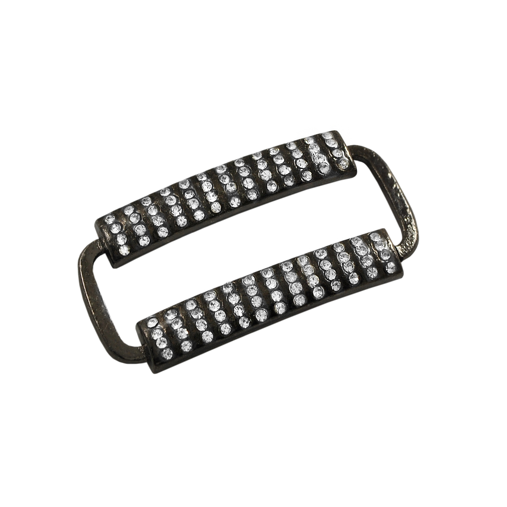 Украшение стеклянное 7143 Пряжка-рамка 5см BN, 2 накладки 4*13 мелкие камни. Перетяжка металл со стразами