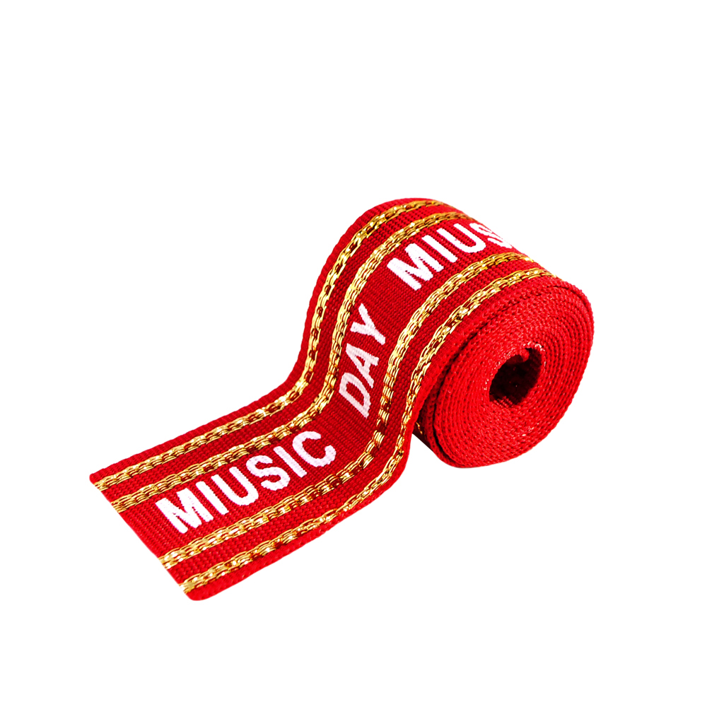 Тесьма тканевая пришивная MIUSIC DAY 3см, красный, белый, золотой люрекс, 50ярд. Тесьма