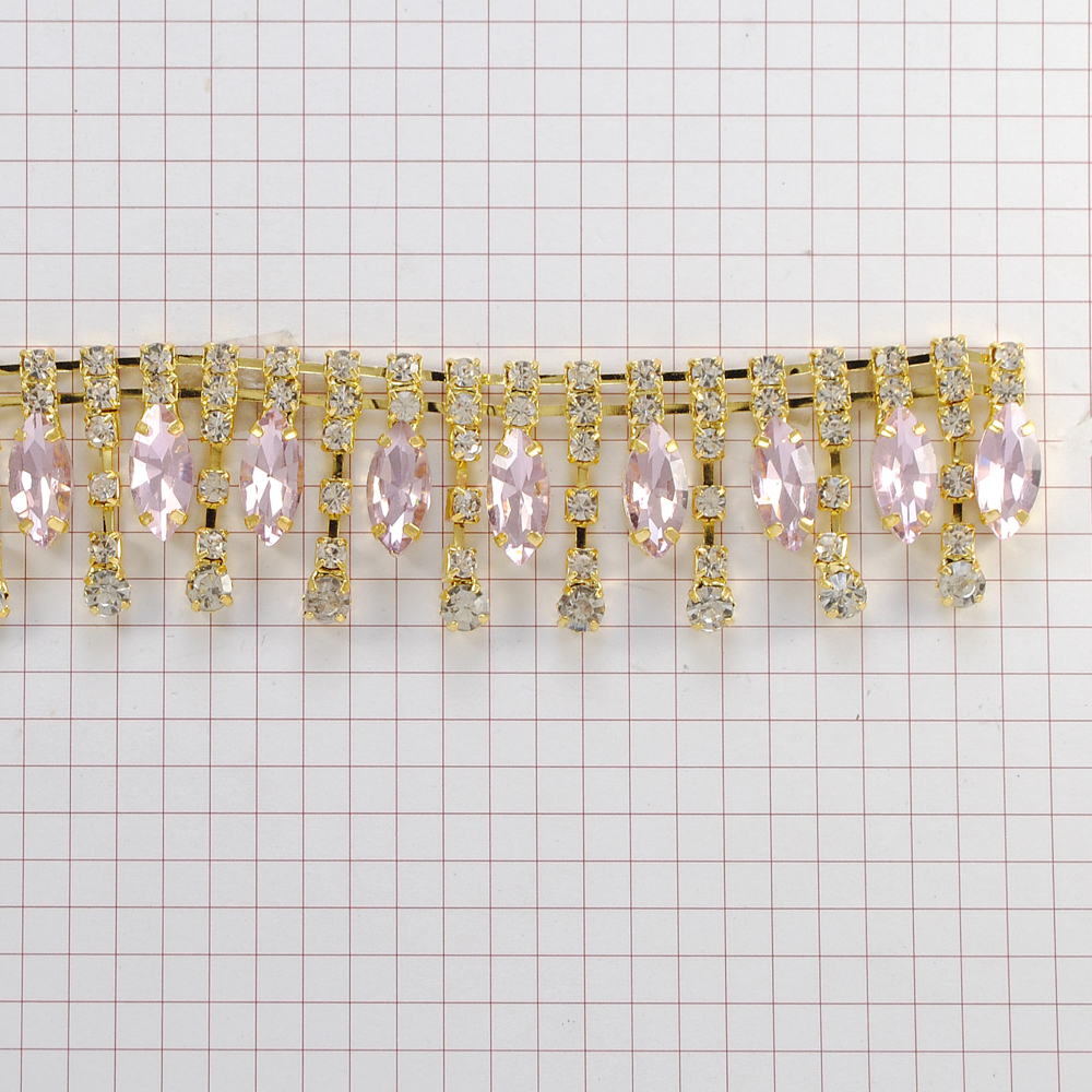 Тесьма из страз, золото, белый, светло-сиреневый, ярд. Тесьма из страз