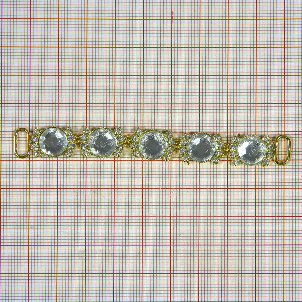 Укр.стекл. 9901 перетяж. 9,5*1,2см GOLD (кругл.), 8 мелк.белые камни, 5 крупн.белых.кругл. камня. Перетяжка металл со стразами