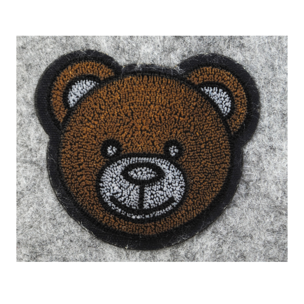 Аппликация клеевая флок фигурная Мишка 6*5см черный, черно-коричнево-белый ворс, шт. Аппликации клеевые Тканевые