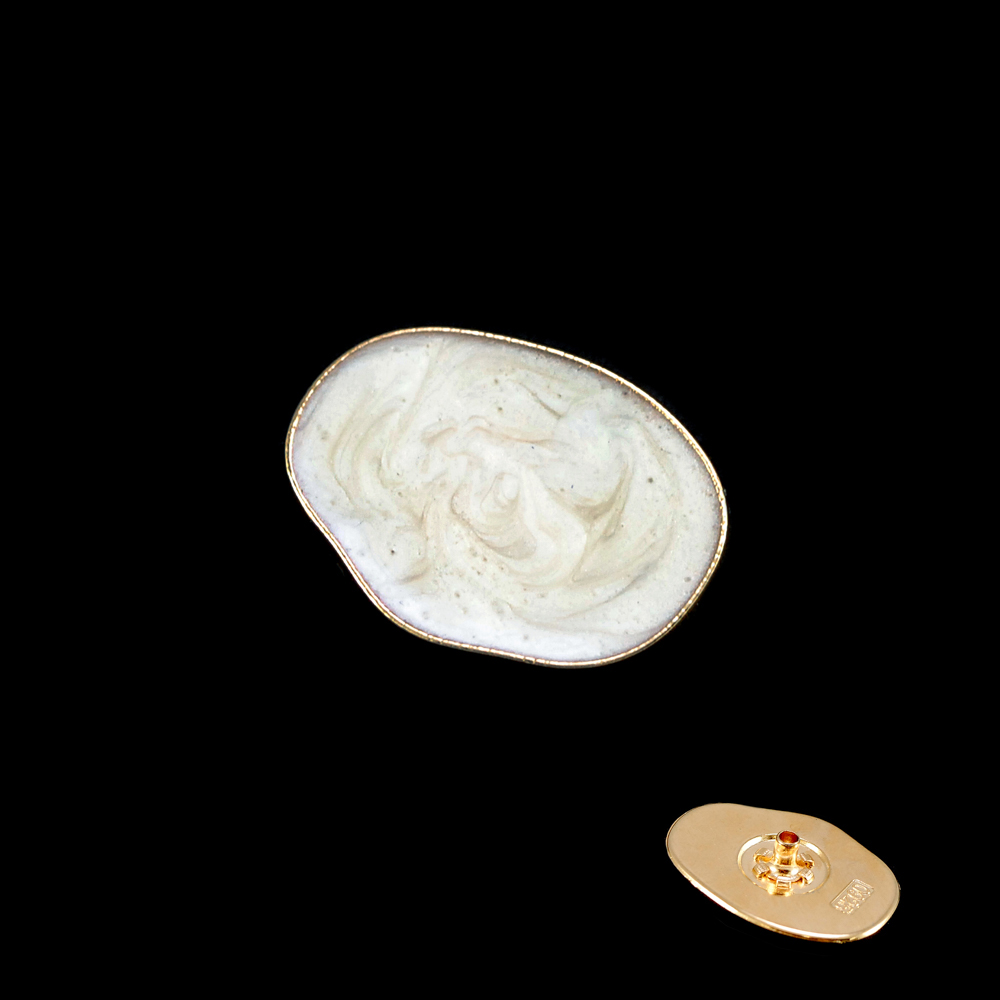 Кнопка металл овал с бортами, 30*24мм, золото и жемчуг, шт. . Кнопка металл