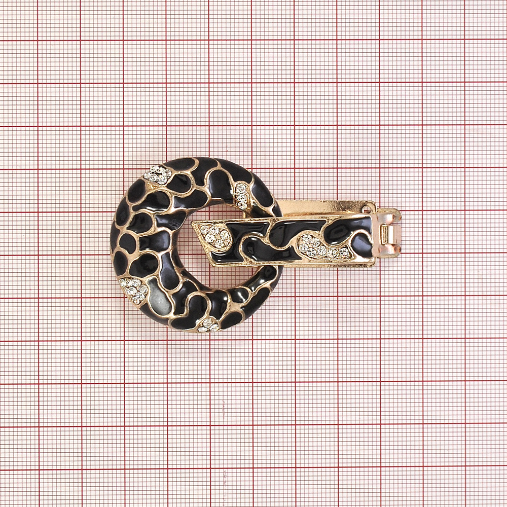 Клипса шубная TX-0004 GOLD, белые камни, черная эмаль, шт. Клипсы шубные, крючки