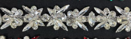 Тесьма из страз Морозный узор, никель, белый, ярд. Тесьма из страз