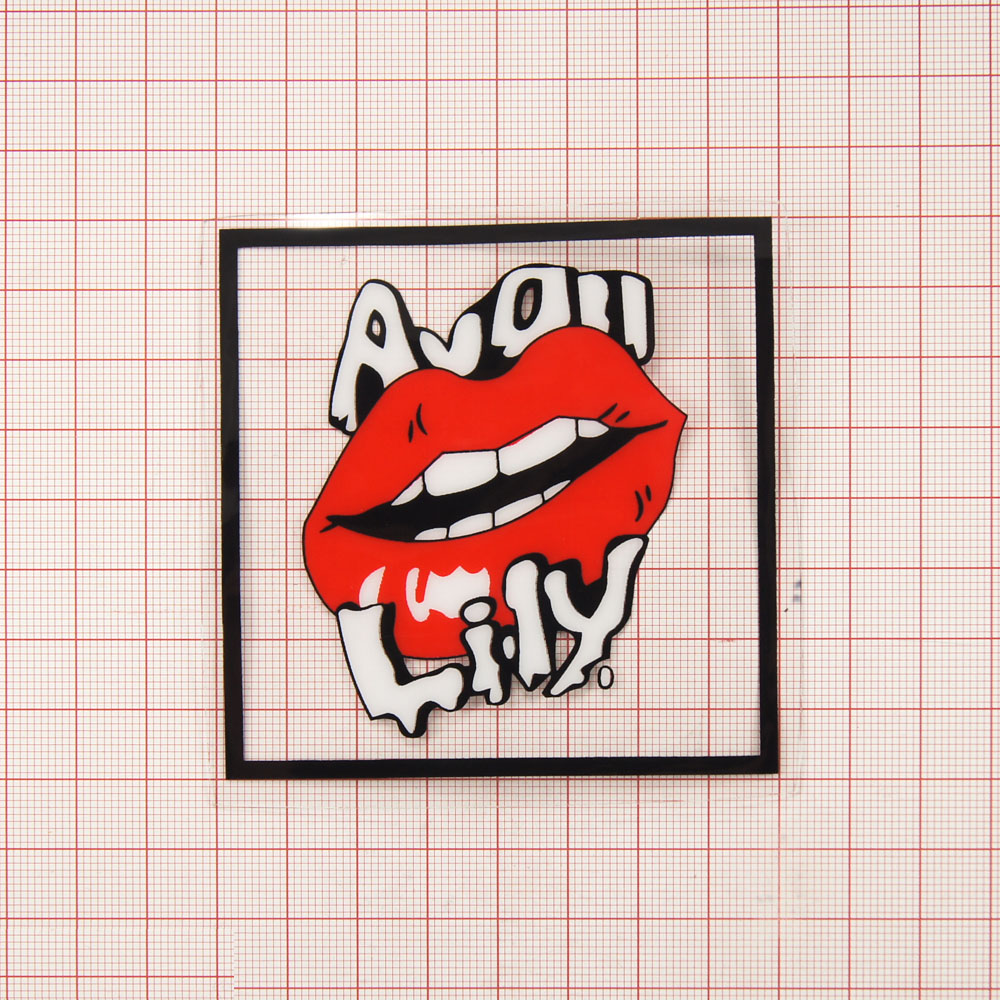 Аппликация клеенка пришивная прозрачная Lily Губы 8,5см бело-красный рисунок. Аппликации Пришивные Резина, Силикон