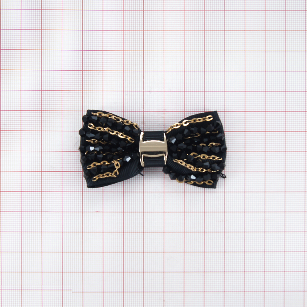 Аппликация декор обувная Бант-бабочка черная, бисер, цепочки, шт. Аппликации Пришивные Обувные