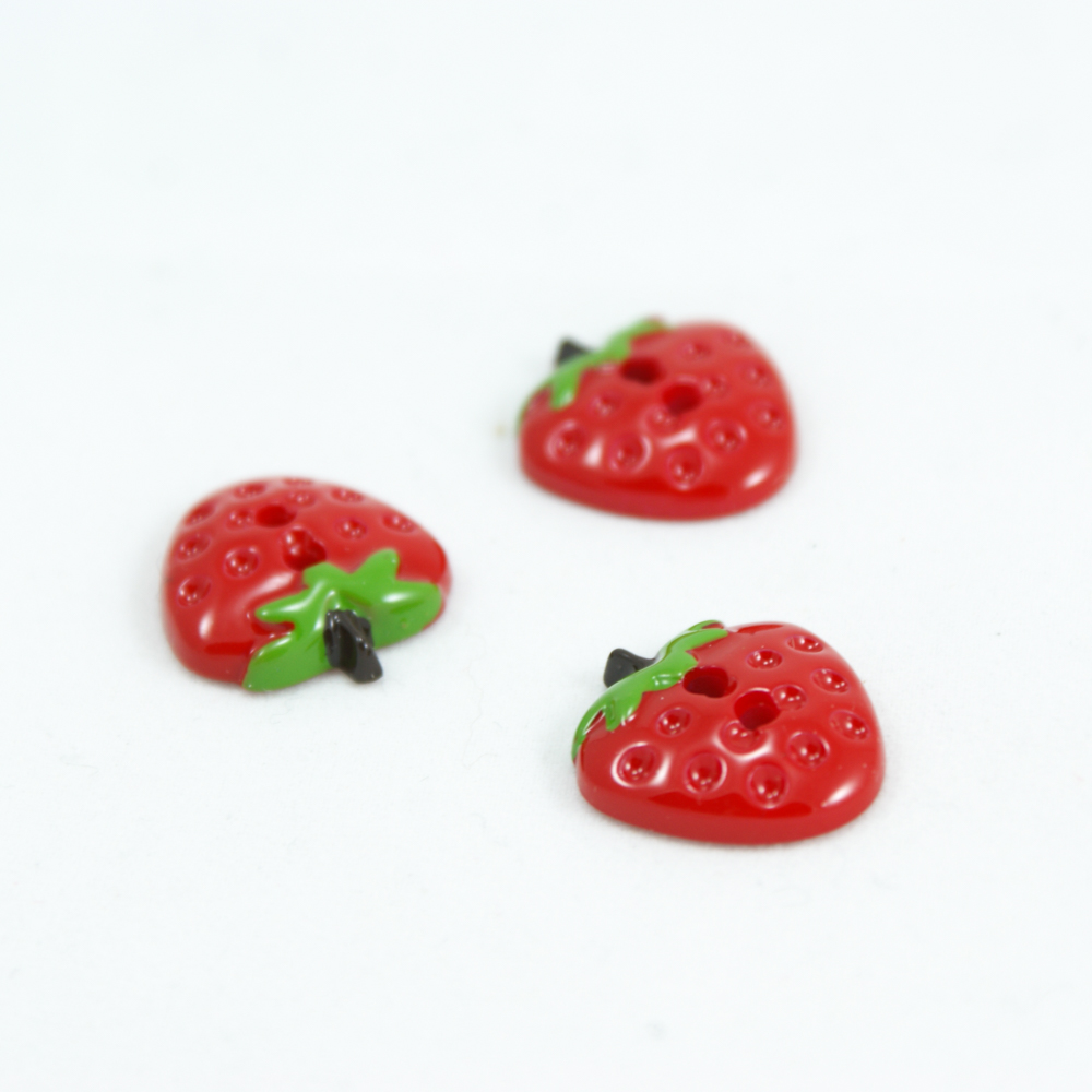 Пуговица детская CD-067 Клубничка красная, зеленый 17,8мм, шт. Пуговица Детская