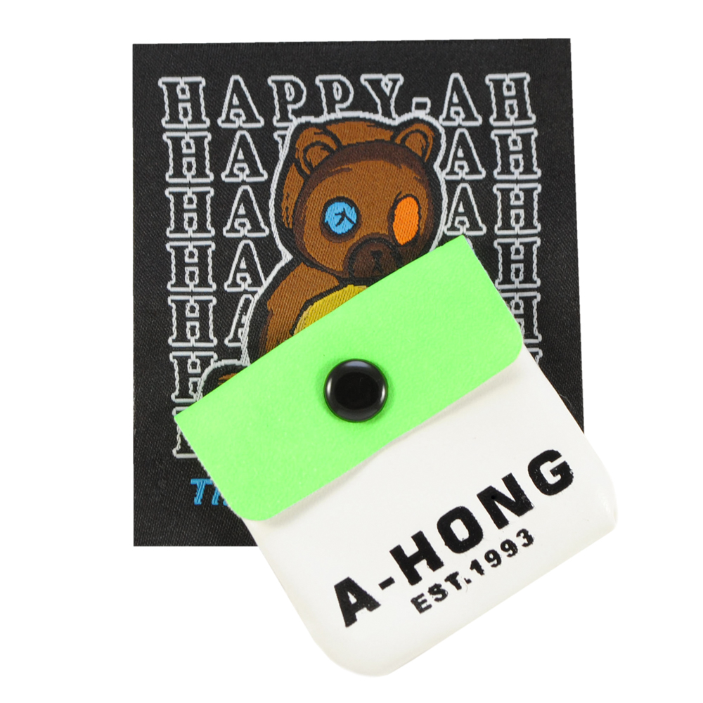 Лейба ткань и карман к/з, happy-ah мишка A-HONG 7*9см, черн., бел., зел., кор., шт. Лейба Ткань