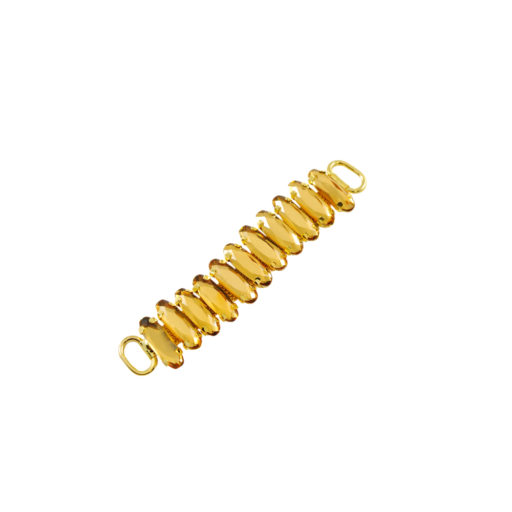 Укр.стекл.  HW-2248 перетяж. на цепи 7,3*1,5см GOLD, Гусеница-11камней капля бел.хамелеон. Перетяжка металл со стразами