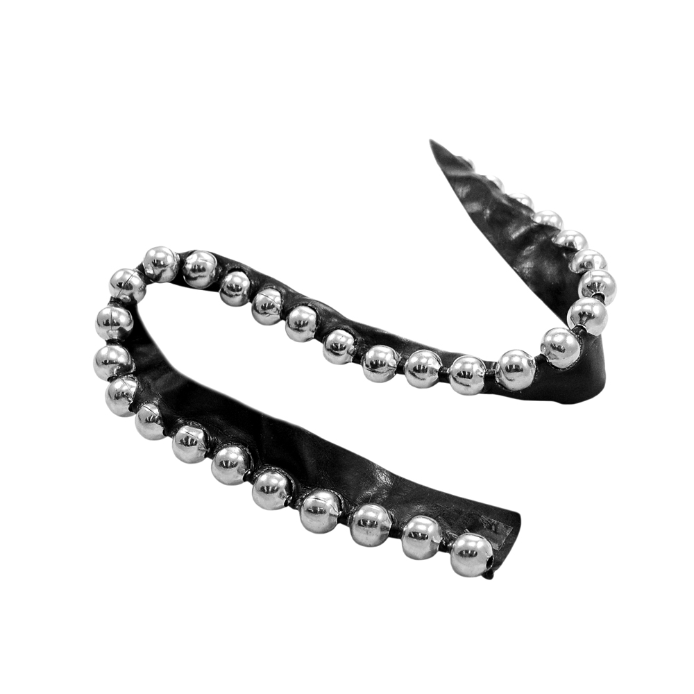 Тесьма кожзам с металлическими шариками 8мм, ширина 16 мм, черный кожзам и металл Nickel, ярд. Тесьма