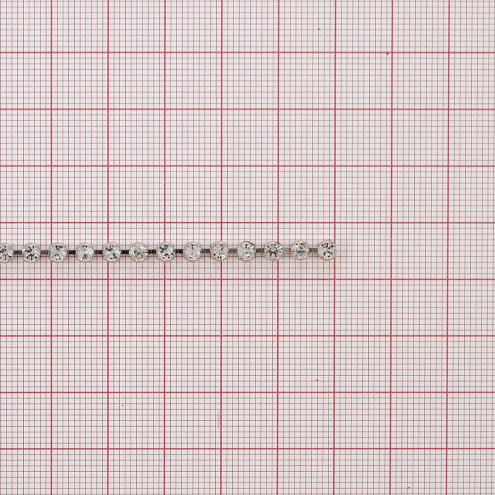 Тесьма стразы SS12,  никель, белые камни, ярд. Тесьма из страз