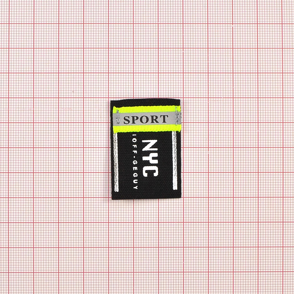 Лейба светоотражающая NYC SPORT, 3*4см, черный, белый, салатовый, шт. Лейба Кожзам