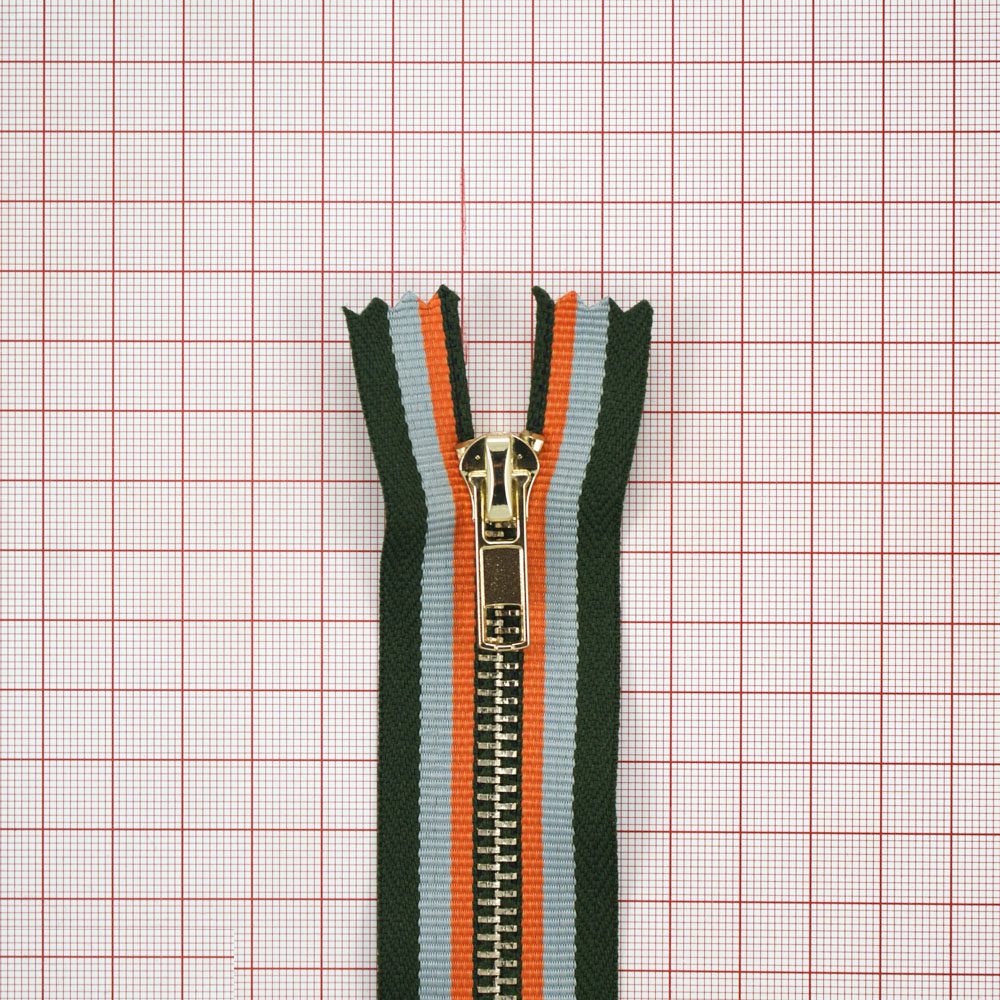 Змейка металлическая №5 120см, О/Е, Gold и хаки, серая, оранжевая полоска ткань, двусторонняя, шт. Змейка Металл