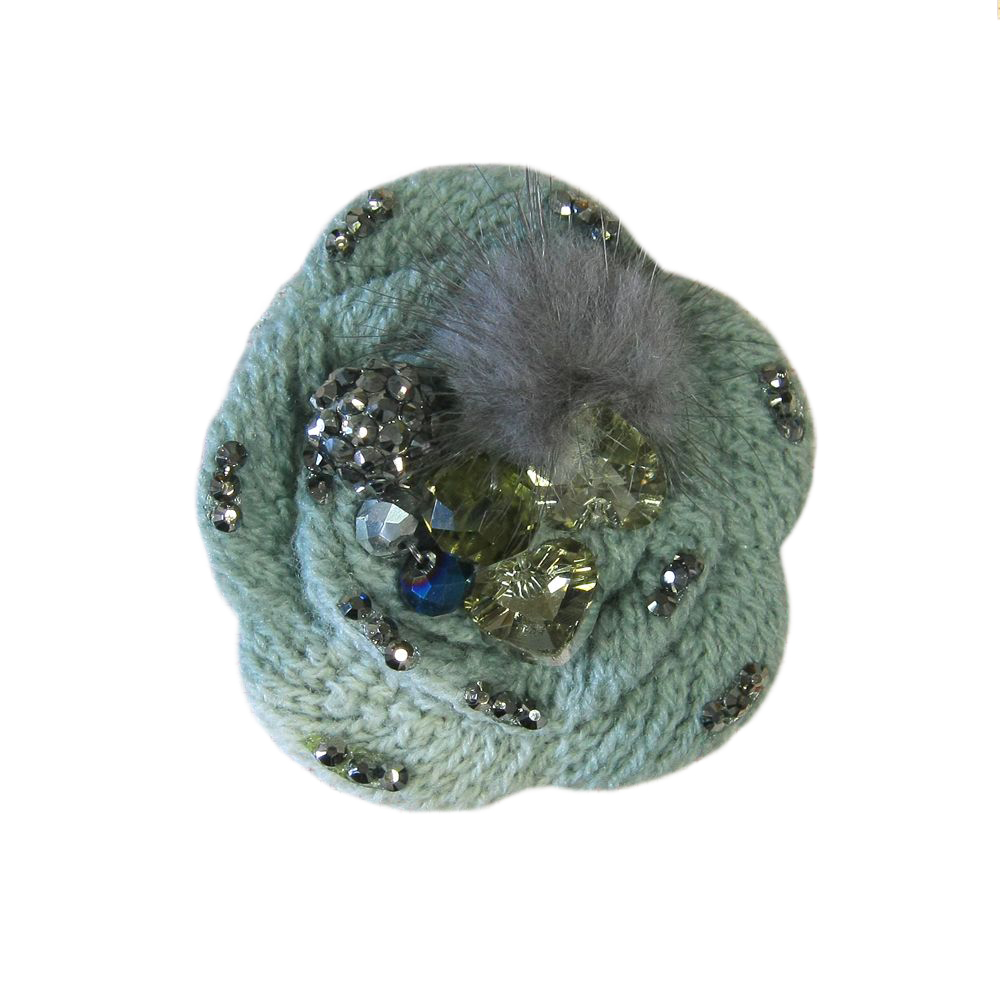 Аппликация декор обувная 25а Роза вязаная серая, бусины, мех, СТРАЗЫ, шт. Аппликации Пришивные Цветы Банты