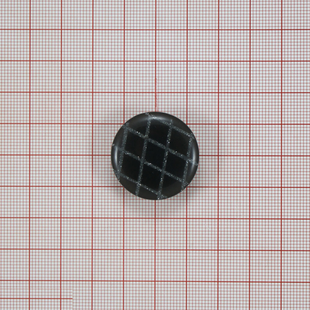 Пуговица №2904-44 черная / серебряная решетка. Пуговица декоративная