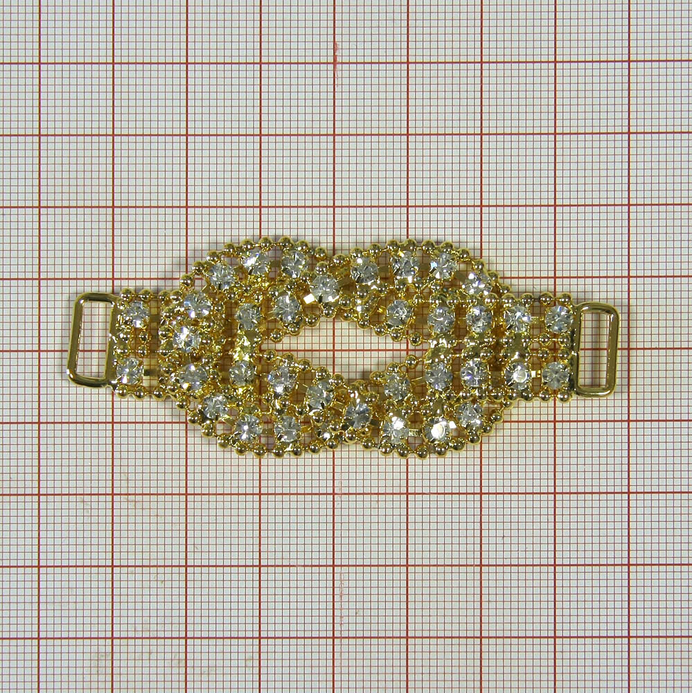 Украшение стеклянное 9914 перетяжка Узел 6см /белые камни 4 ряда/, GOLD, шт. Перетяжка металл со стразами