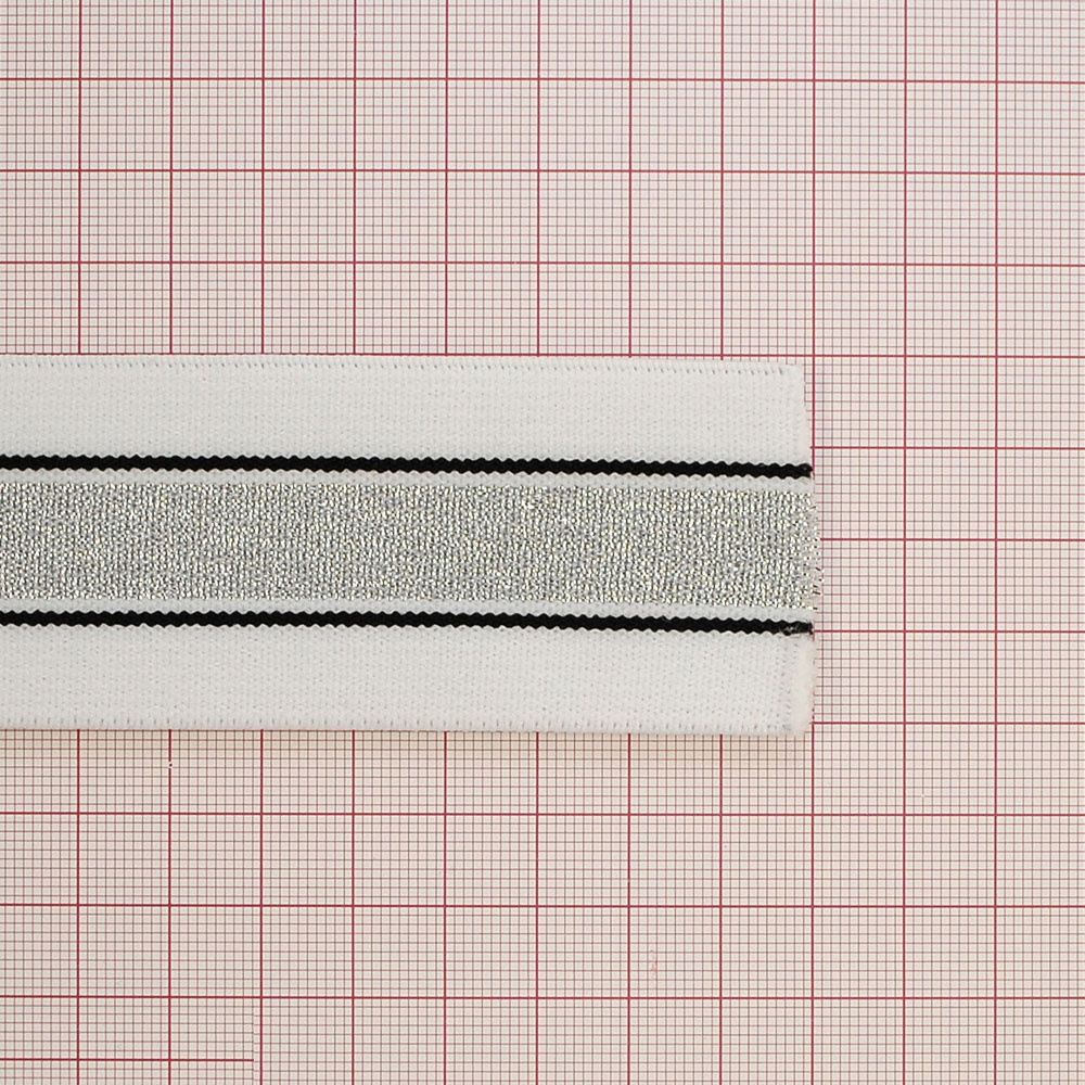 Резинка люрекс SILVER 4см бело-черая и серебро без лого, 50ярд. Резинка