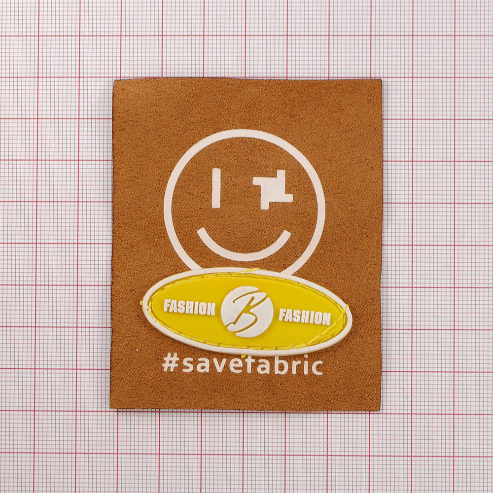 Лейба ткань Savefabric, 8*6,5см, коричн., резиновая вставка жёлт., смайл, шт. Лейба Ткань