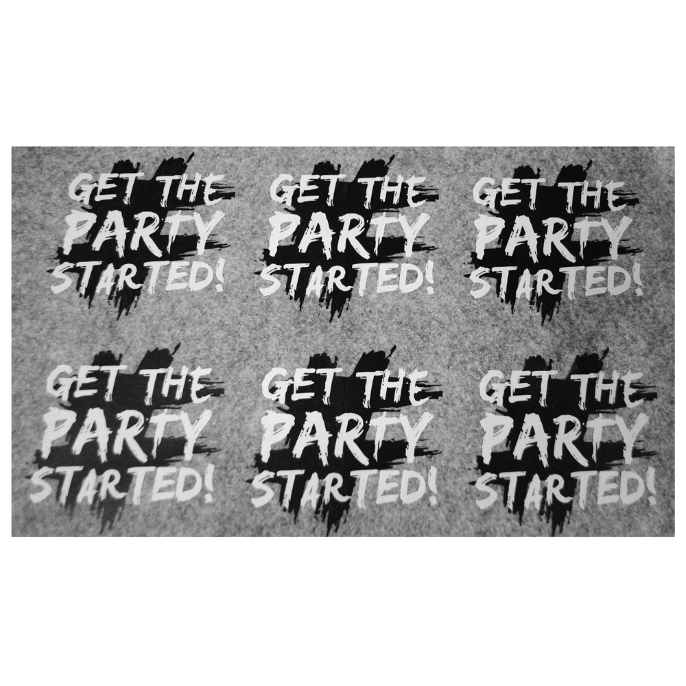 Переводка Get the party started, 39*25см, белый и черный, лист. Термопереводки Надписи