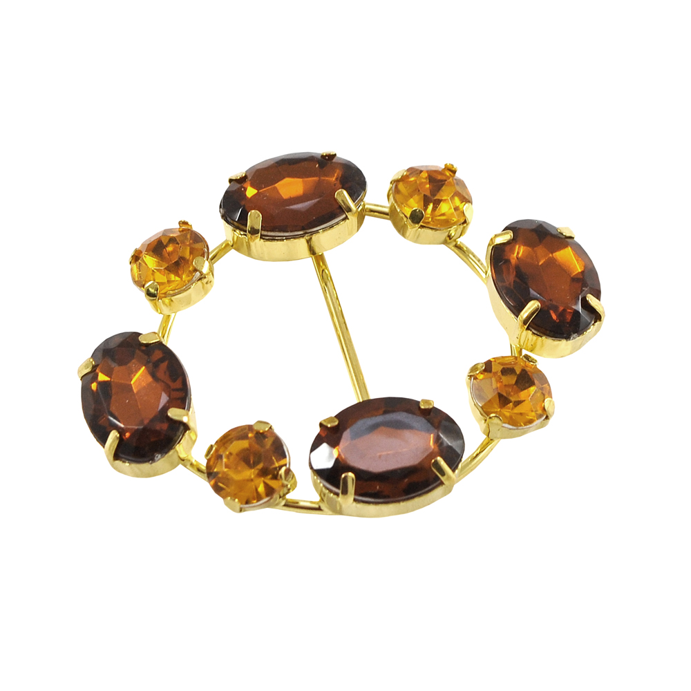 Украшение стеклянное 7009 GOLD пряжка 2,3см овал, 8 крупныых янтарных камней. Перетяжка металл со стразами