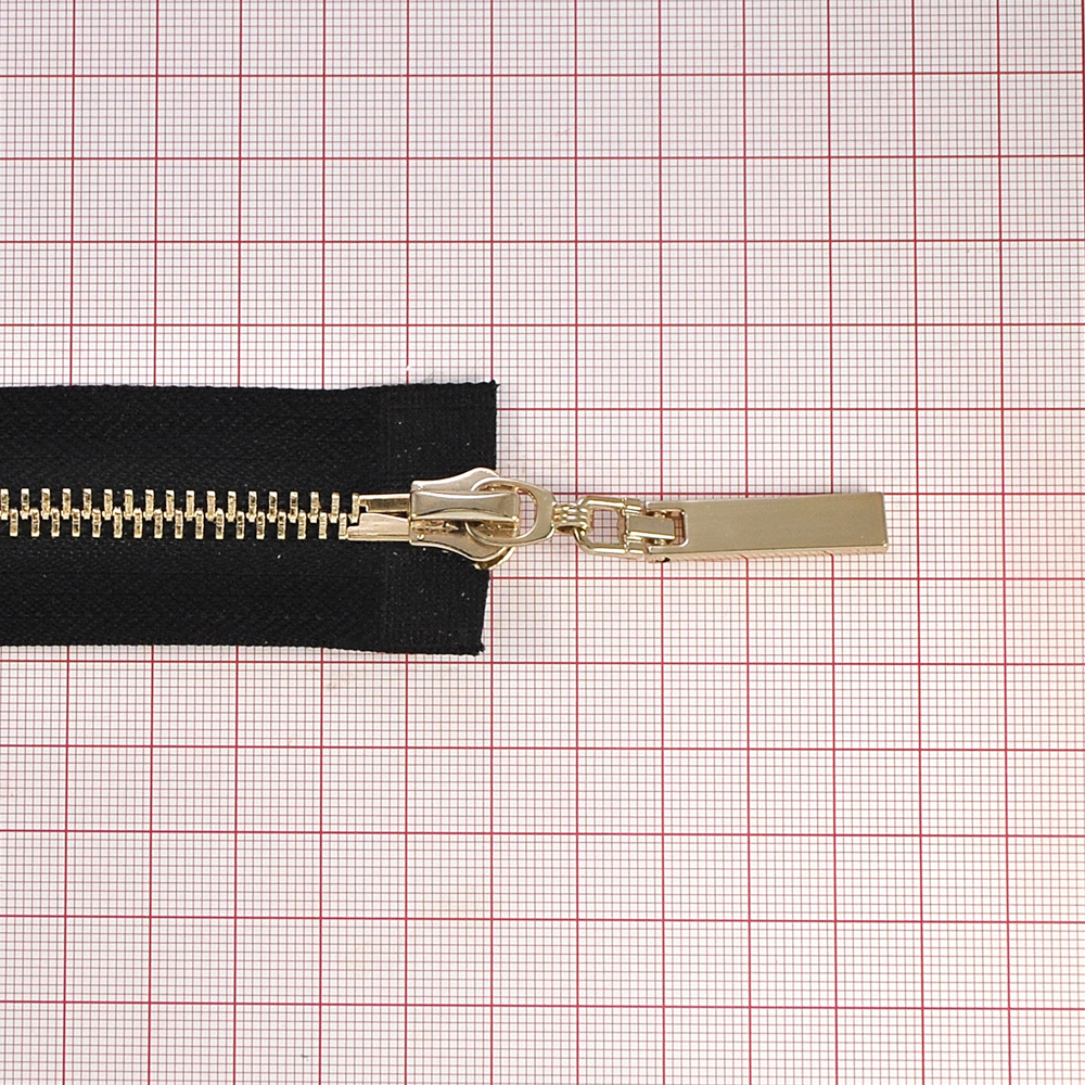 Змейка металлическая №5 85см О/Е GOLD, черная ткань, двусторонняя, шт. Змейка Металл