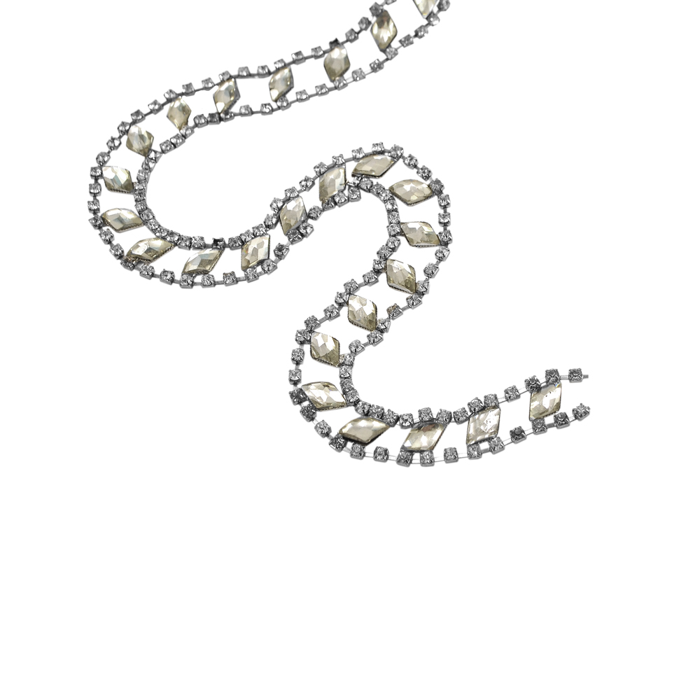 Тесьма стразы А050 из камней, NIKEL, ярд. Тесьма из страз