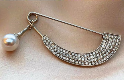Булавка с белыми камнями и подвеской-жемчужиной, 9,6*2,7см, никель, шт. Булавки