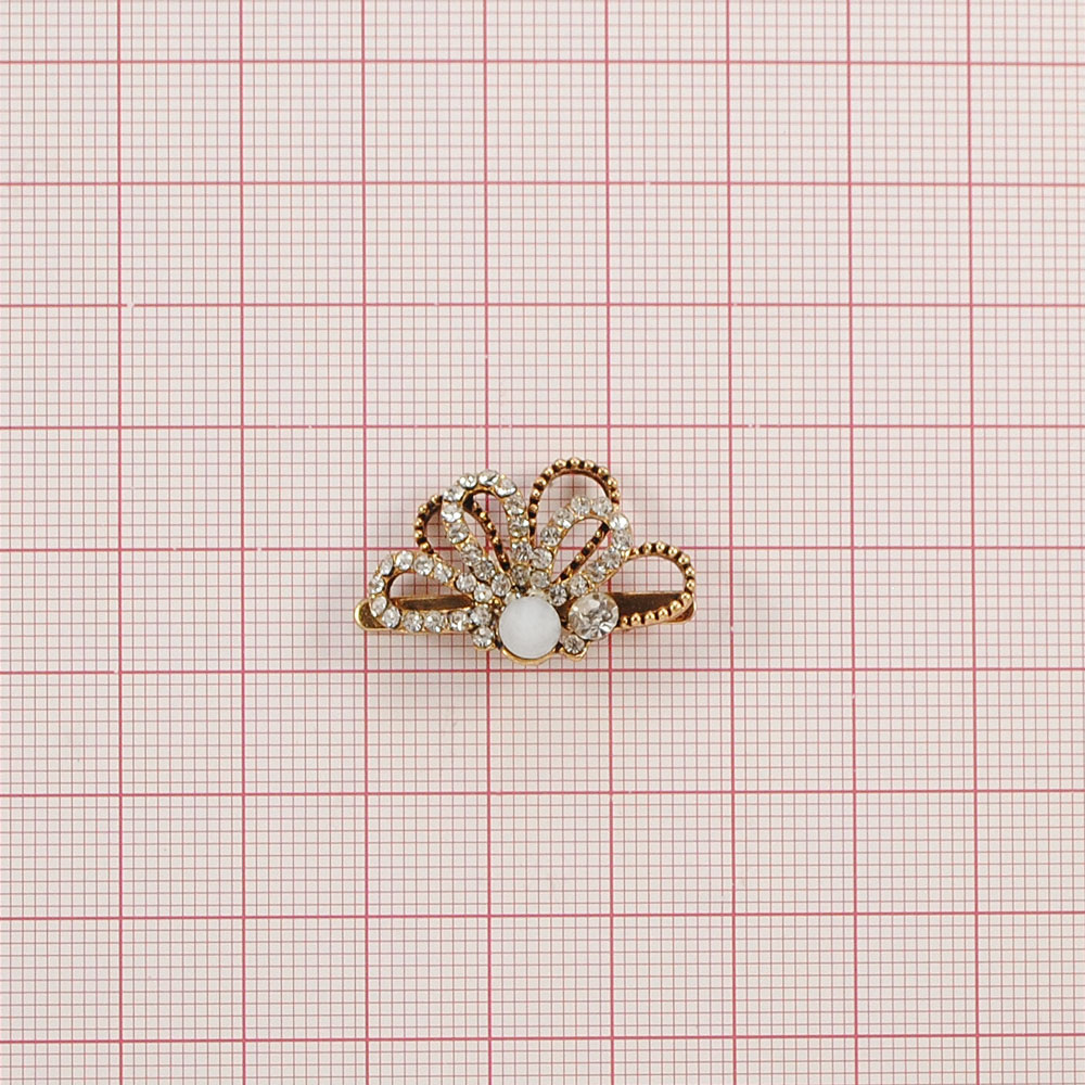 Краб Камни в металле Лепестки, 1,7*2,4см, antique gold, белый, жемчуг, шт. Крабы Металл Цветы, Жуки