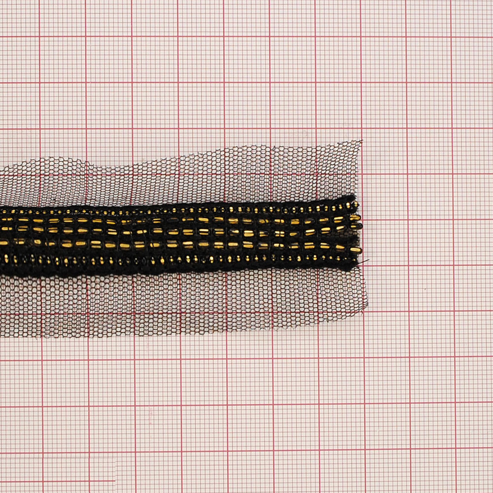 Тесьма Цепи 4см черный, золотые цепи, 48 ярд. Тесьма