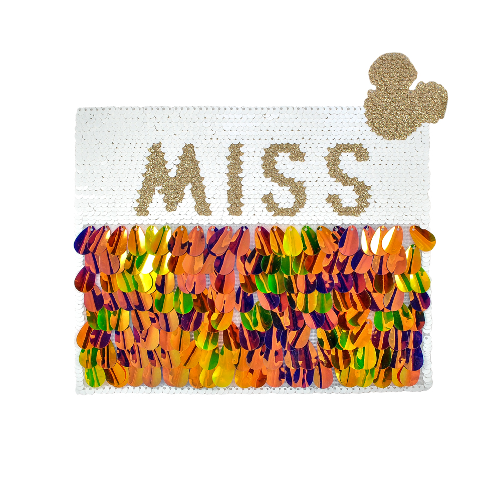 Аппликация пришивная пайетки MISS, 21.5*21см, белый, желтый, золото, бежевый шт.. Аппликации Пришивные Пайетки
