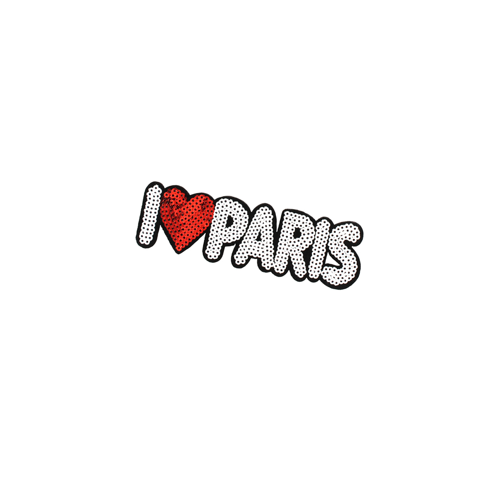 Аппликация клеевая пайетки I LOVE PARIS 4*12,5см белый, красный, шт. Аппликации клеевые Пайетки