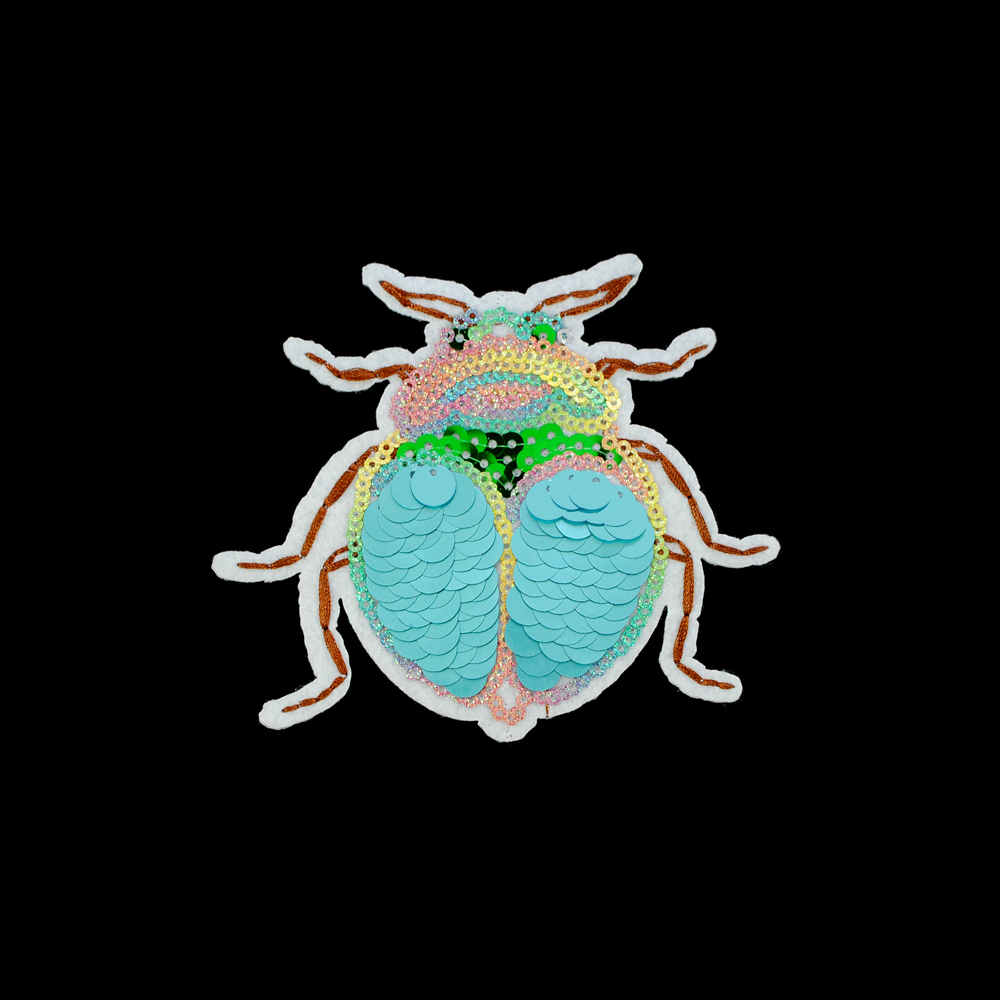 Аппликация клеевая пайетки Жук 9,5*11см, белый, голубой, коричневый, зеленый, желтый, розовый, шт. Аппликации клеевые Пайетки