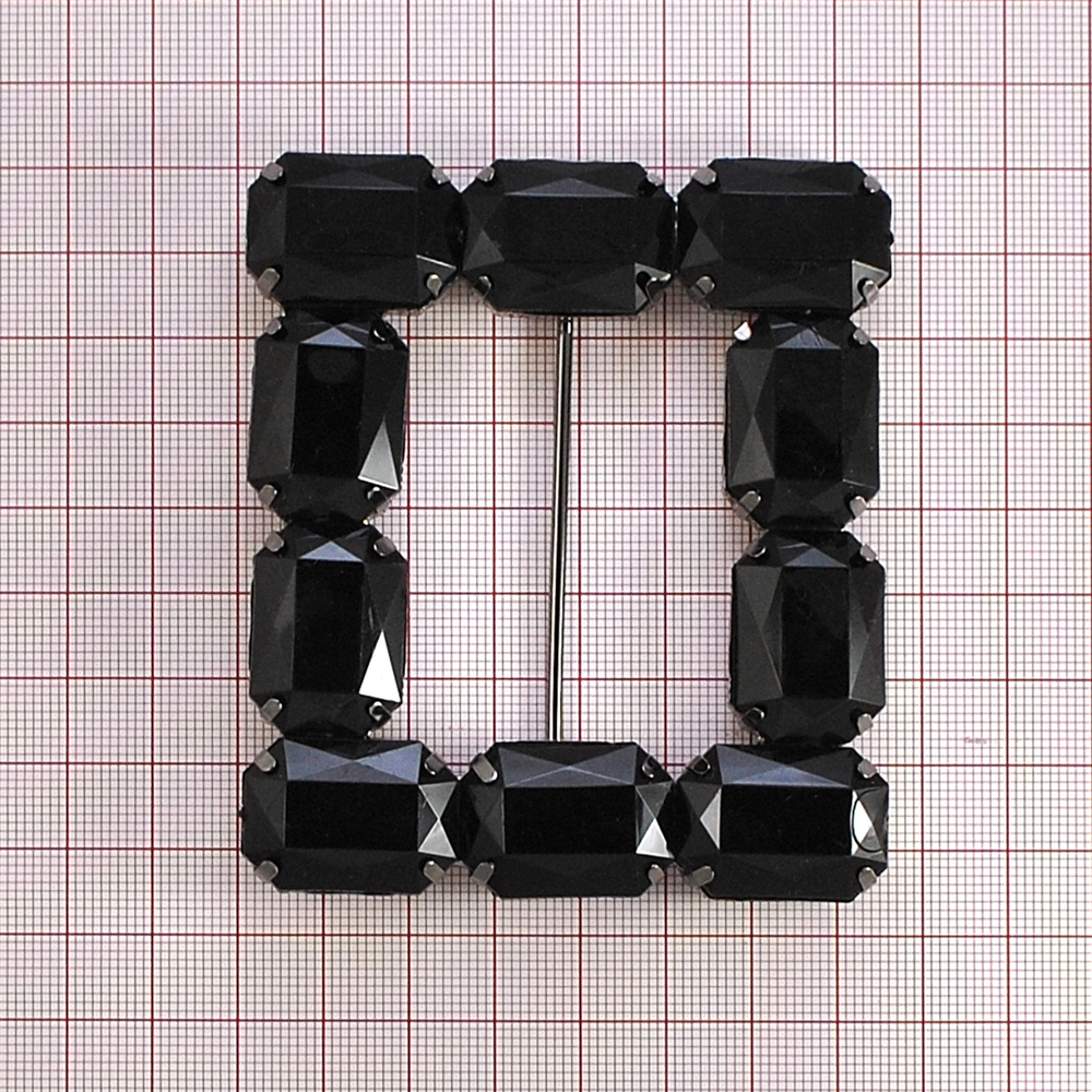 Украшение стеклянное 7515 BN пряжка 5см, 10 крупных черных камня. Перетяжка металл со стразами