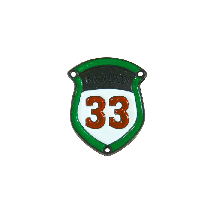 Лейба металл Fashion 33 NIKEL, белый, зеленый, черный, красная эмаль, 21*27мм. Лейба Металл