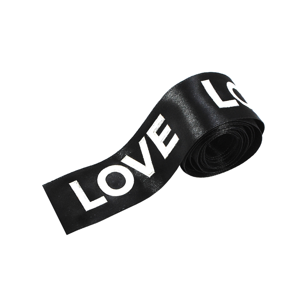 Тесьма с прорезиненным лого LOVE, 3см, черный, серебряный, ярд. Тесьма
