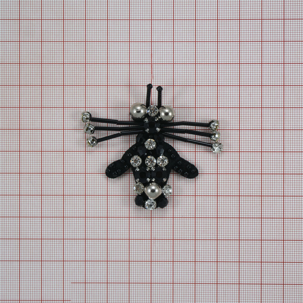 Аппликация пришивная стразы Пчела 5*5см черный, черные и белые камни, шт. Аппликации Пришивные Стразы, Бисер, Металл