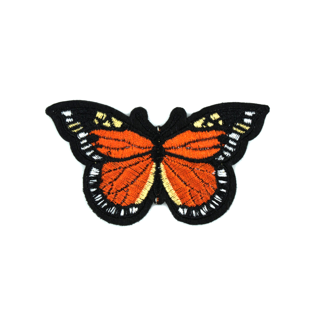 Нашивка тканевая Бабочка Монарх 8,5*5,3см, оранжевый, белый, желтый, черный. Нашивка Вышивка