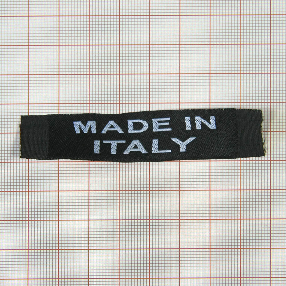 Этикетка тканевая вышитая Made in ITALY 1,8см (черная, белая вышивка). Вышивка / этикетка тканевая