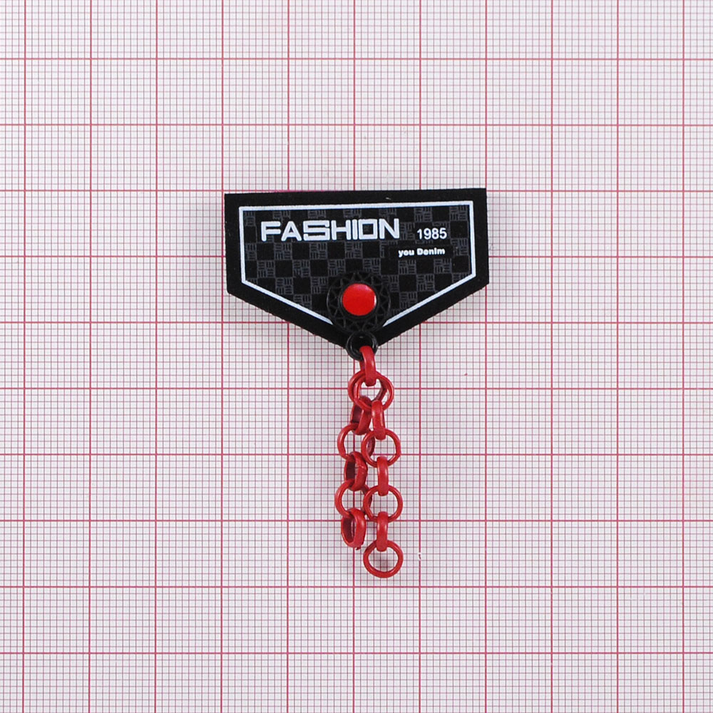 Лейба ткань с цепочкой FASHION 1985, 4*6см,  белый, красный, черный, шт. Лейба Ткань