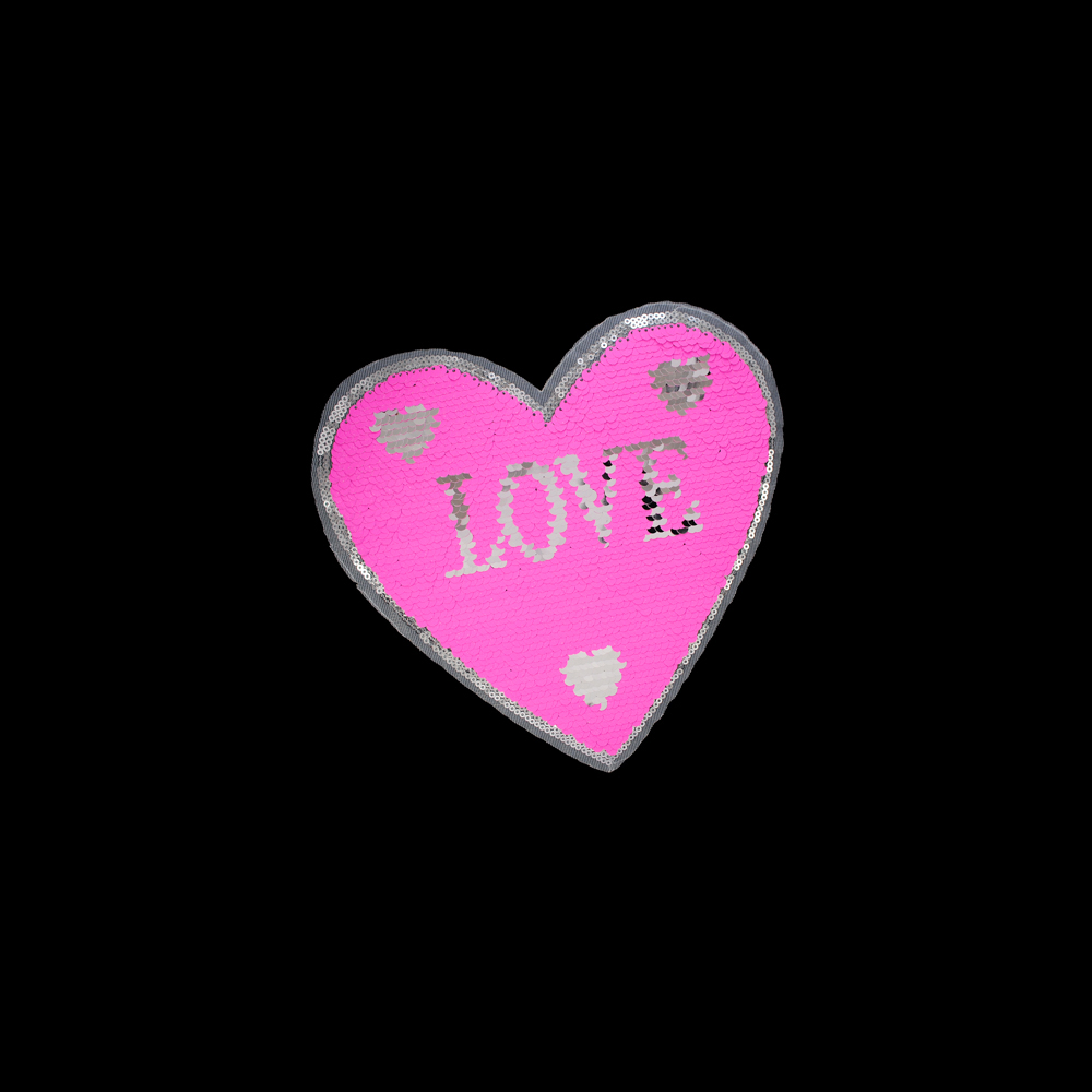 Аппликация пришивная пайетки двусторонняя Сердце LOVE 22*22см розовый, серебро, шт. Аппликации Пришивные Пайетки