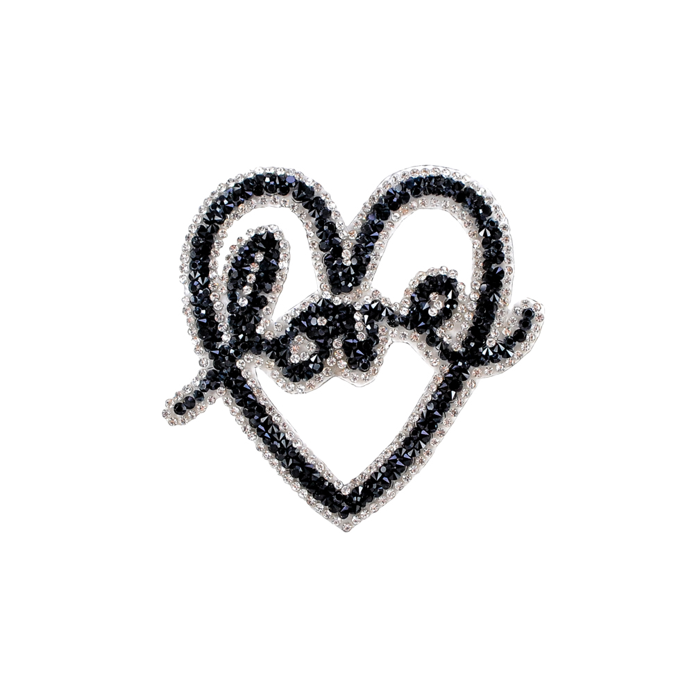 Аппликация клеевая стразы, Сердце love, 8.5*8.5см, черный, белый, шт. Аппликации клеевые Стразы комб.