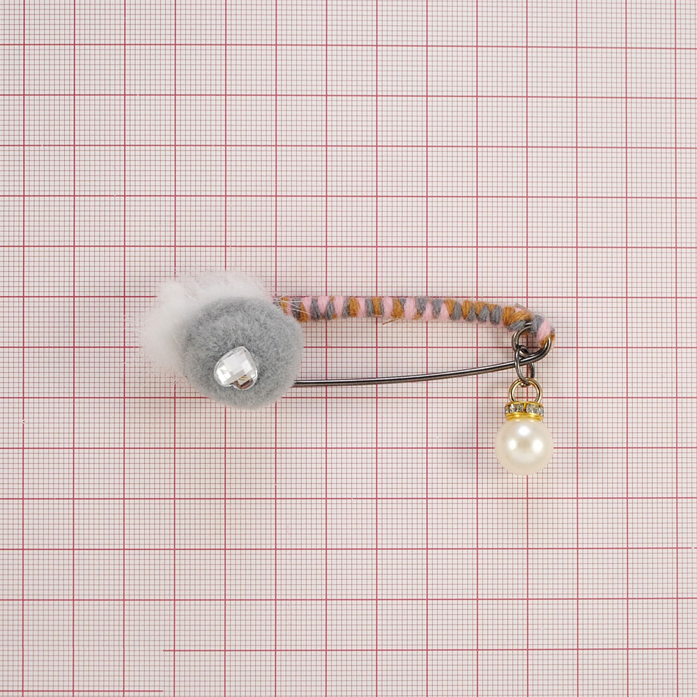 Булавка Шар black nickel, серый, белый, цветная нить, белый жемчуг, белый камень, шт. Булавки