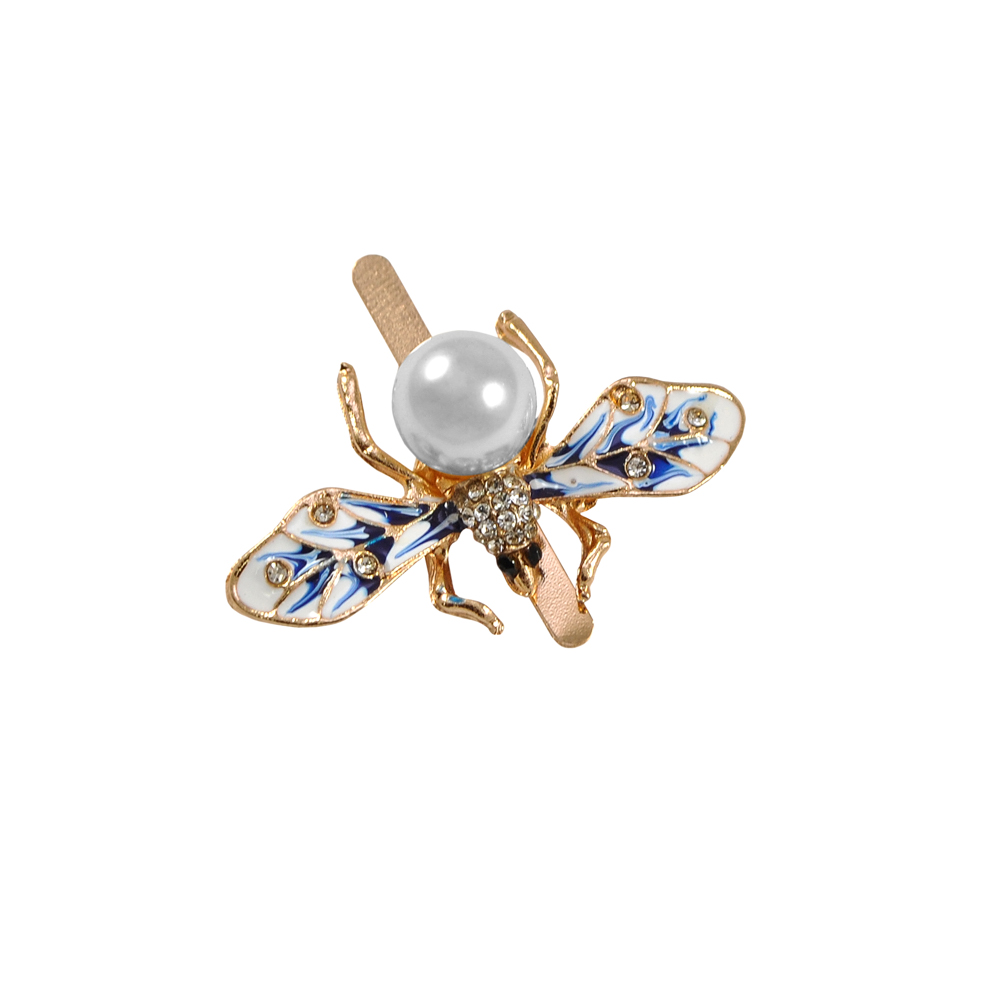 Краб металл Светлячок 23*32мм GOLD белые, черные камни, белый жемчуг, бело-синяя эмаль. Крабы Металл Цветы, Жуки