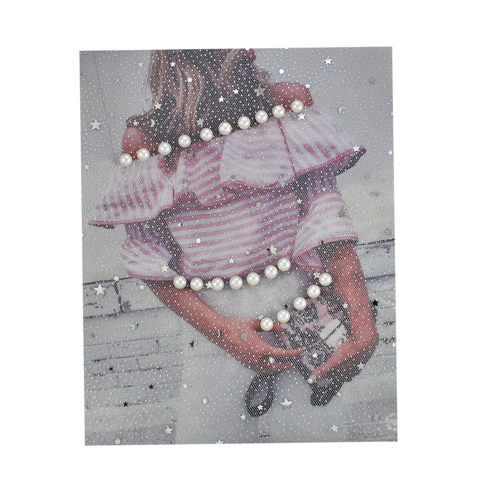 Аппликация пришивная с жемчугом Девушка в платье, 20*25см, белый, бежевый, розовый, шт. Аппликации Пришивные Стразы, Бисер, Металл