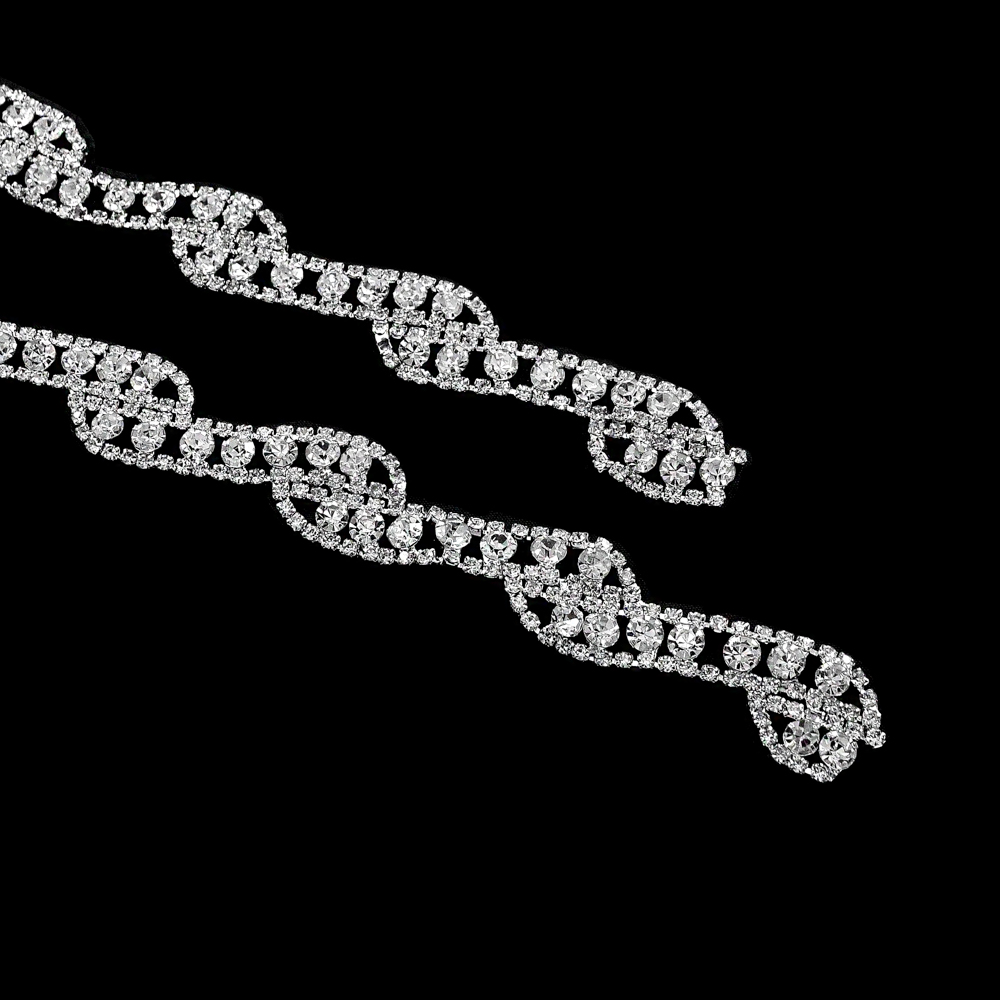 Тесьма стразы Серпантин 1,7см, никель, белый, ярд. Тесьма из страз